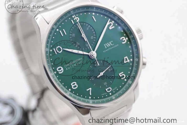 MIROTIME 0819 FastDry Portugieser Chronograph IW371615 ZF Best Edition Green Dial on SS Bracelet A7750 (Slim Movement) 7038